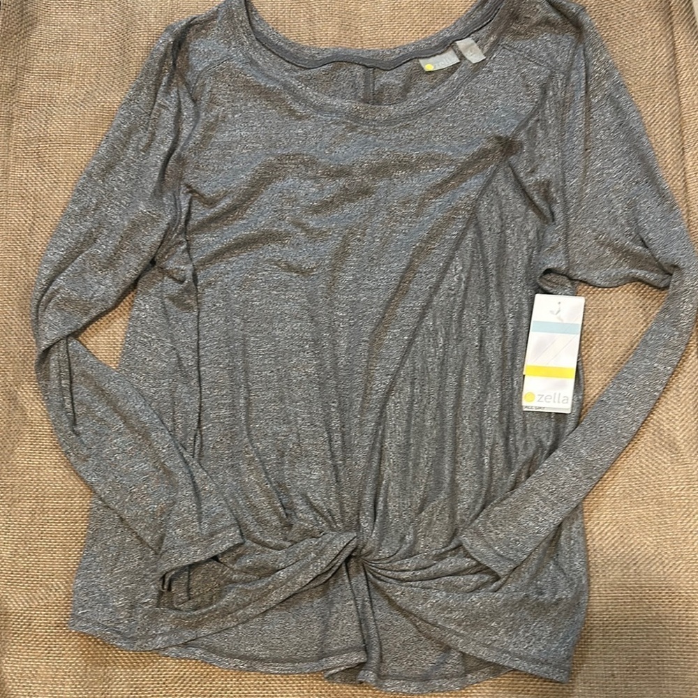 Zella Relaxed Gray Long Sleeve Tie Front Blouse